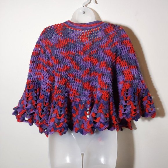Handmade Colorful Crochet Poncho Ruffle Edges - Large - Picture 2 of 5
